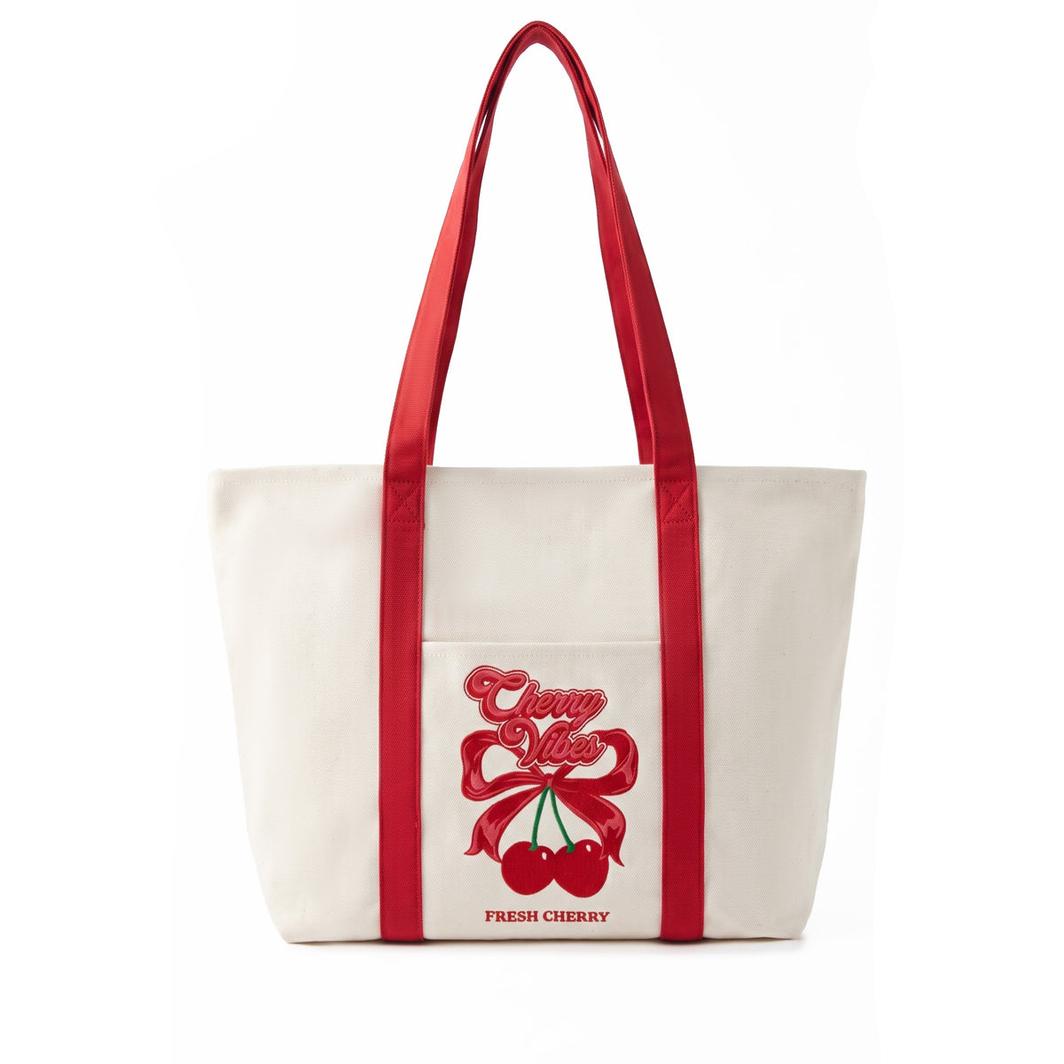 Cherry Love Bow Canvas Tote Bag ALI205 SUM26