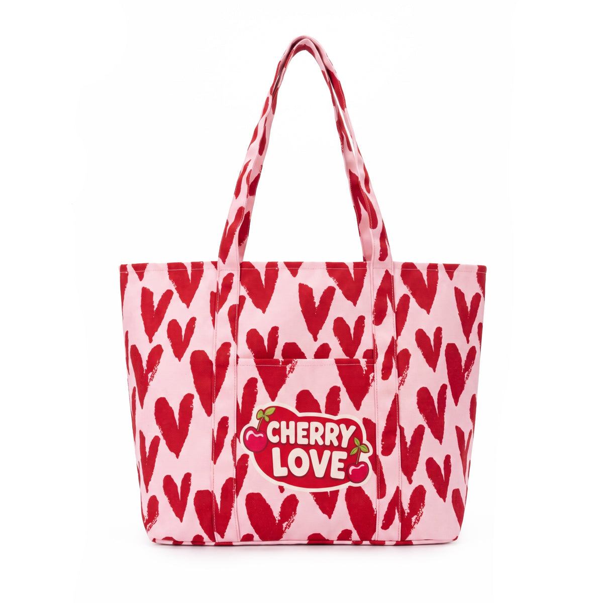 Cherry Love Heart Print Canvas Tote Bag ALI205 SUM26