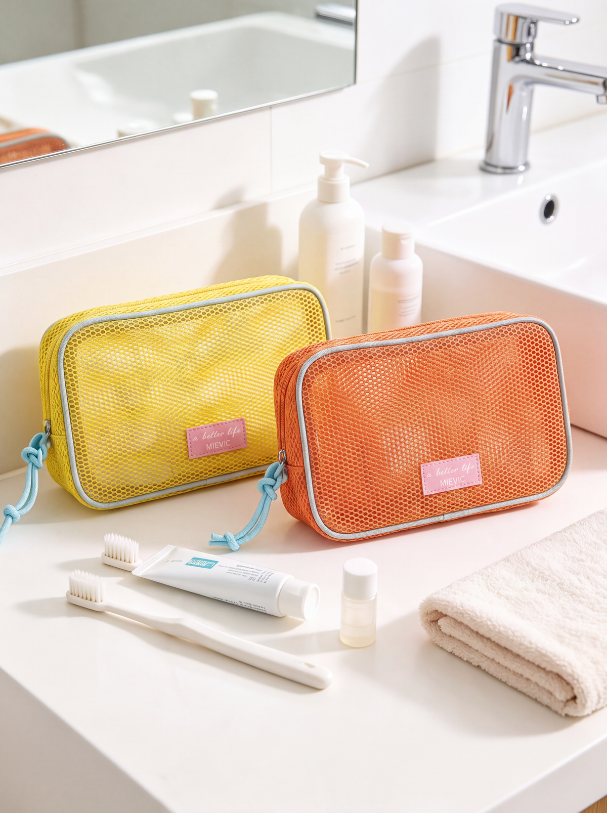 Yellow Mesh Double Zipper Cosmetic Bag WM2612 SUM26