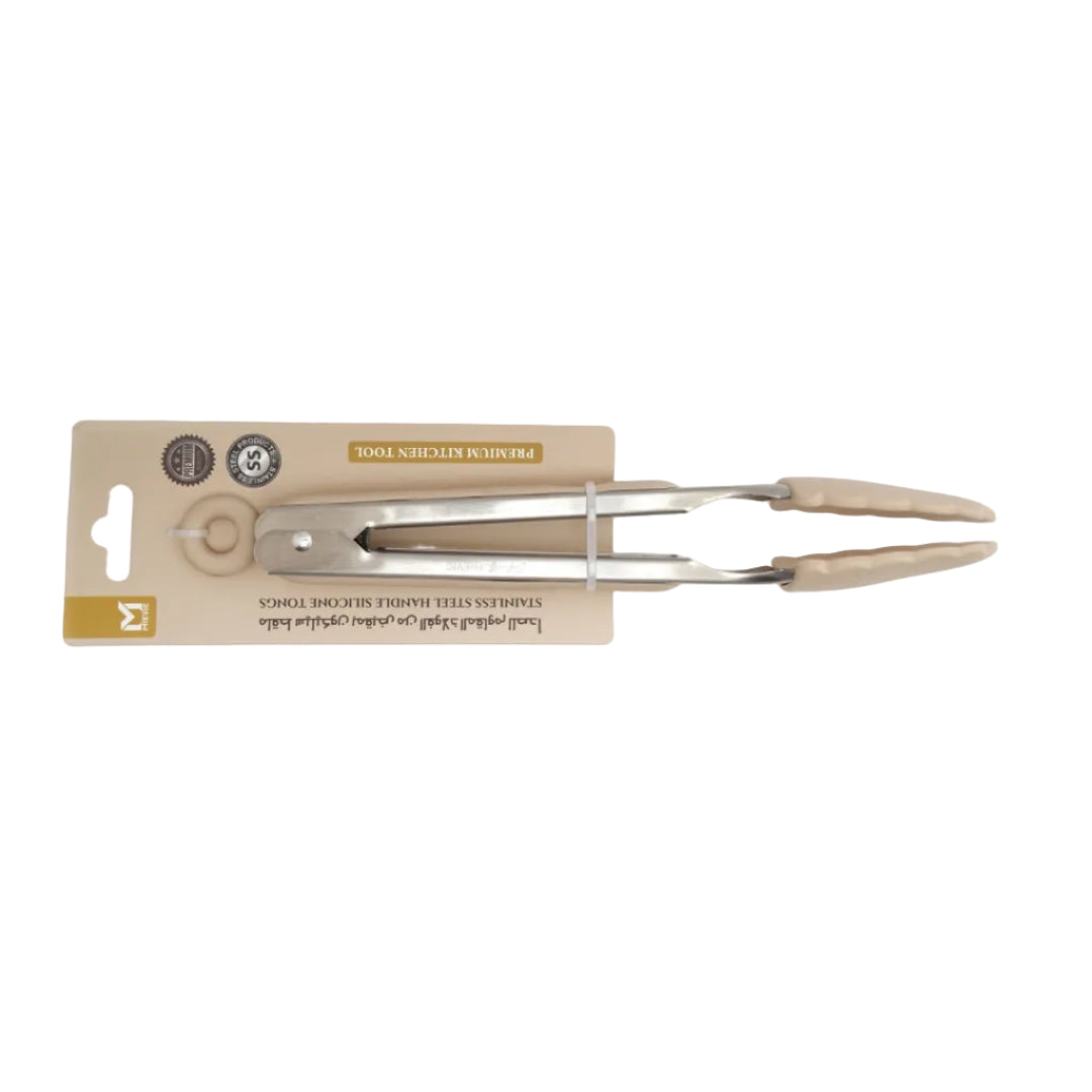 Pince de cuisine en silicone avec manche inox 9"