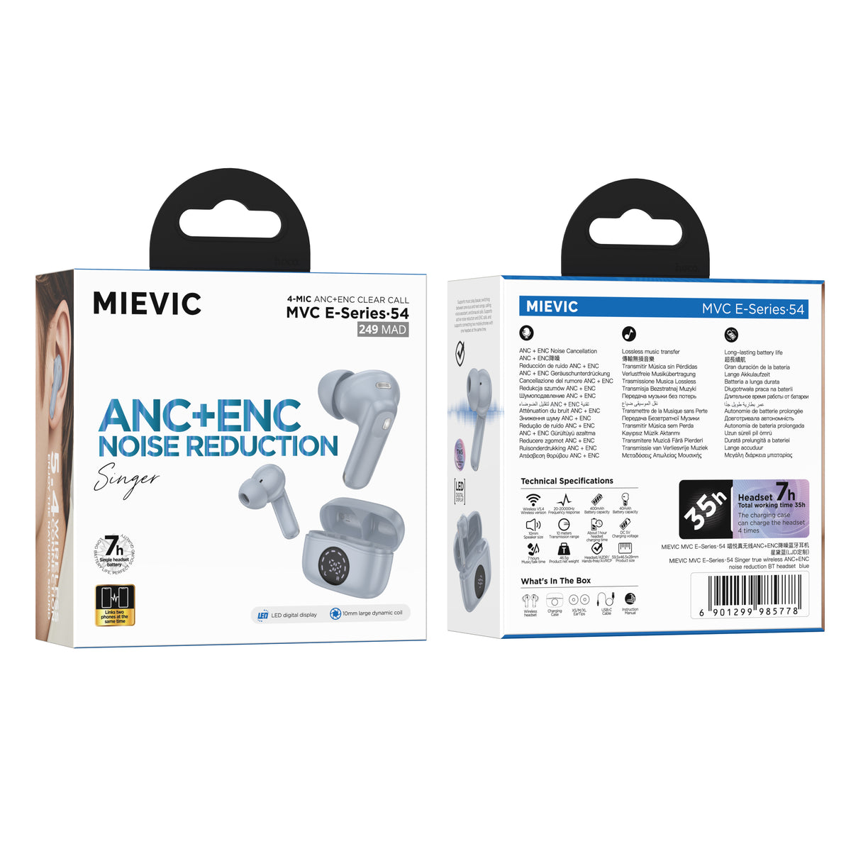 Écouteurs Bluetooth sans fil avec réduction de bruit ANC+ENC bleu