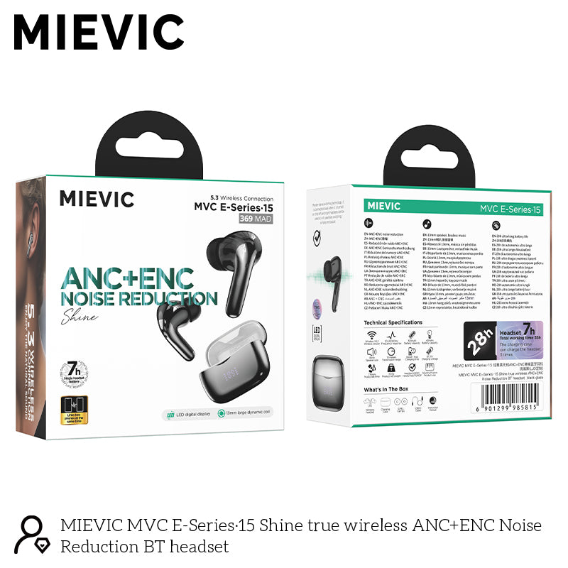Écouteurs Bluetooth True Wireless avec réduction de bruit ANC+ENC noir émaillé