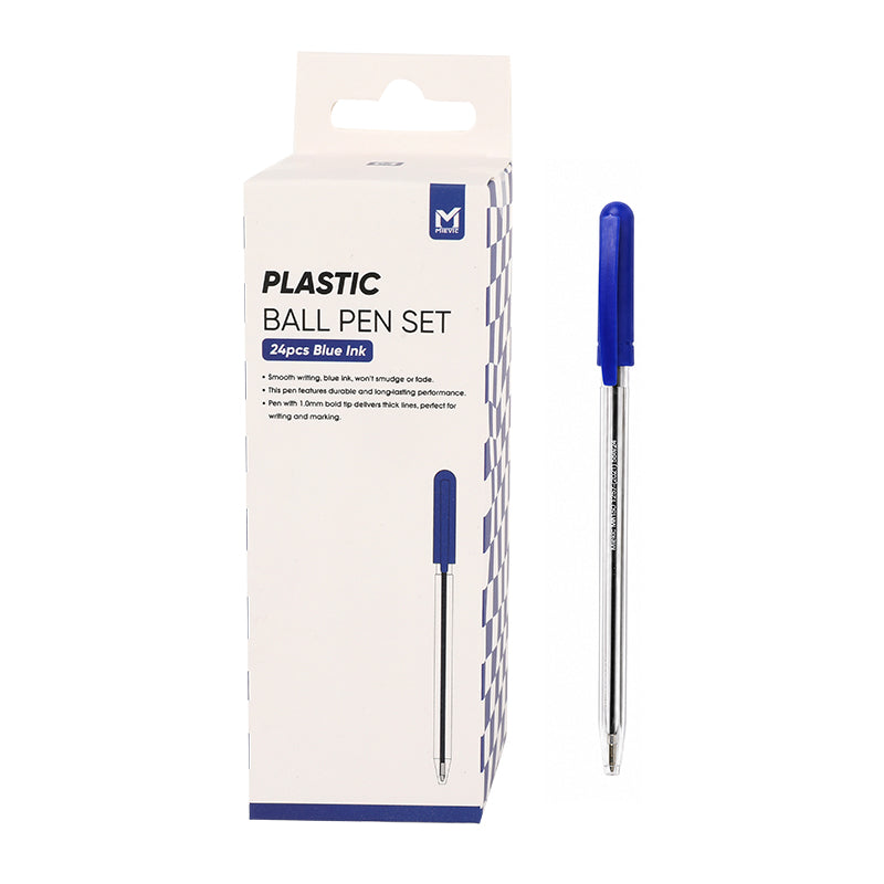 Set de stylos à bille en plastique 24 pièces - bleu