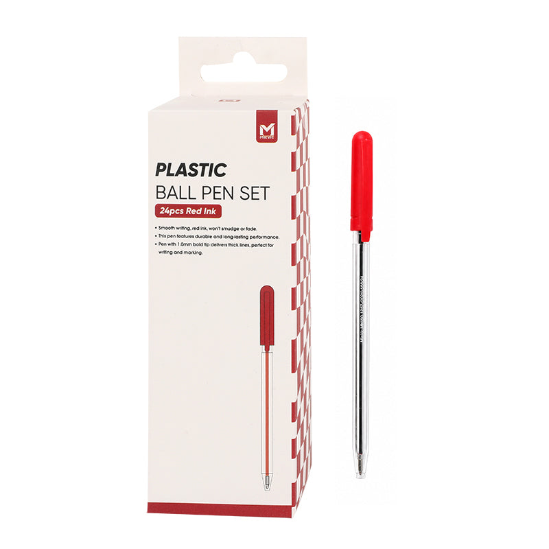 Set de stylos à bille en plastique 24 pièces - rouge
