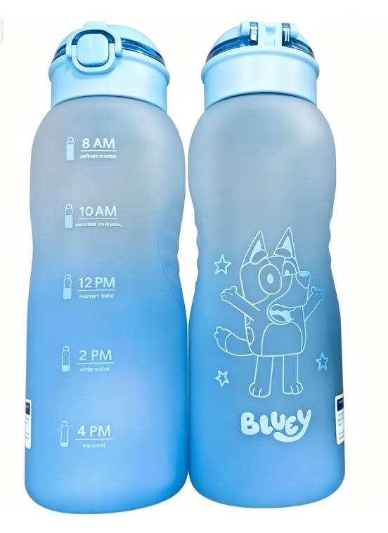 Bouteille Plastique Bleu 1500ml avec Paille - Bluey