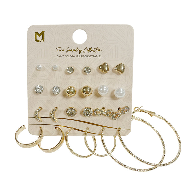 Luxe doré assortis puces and créoles boucle d’oreille set 16 pièces
