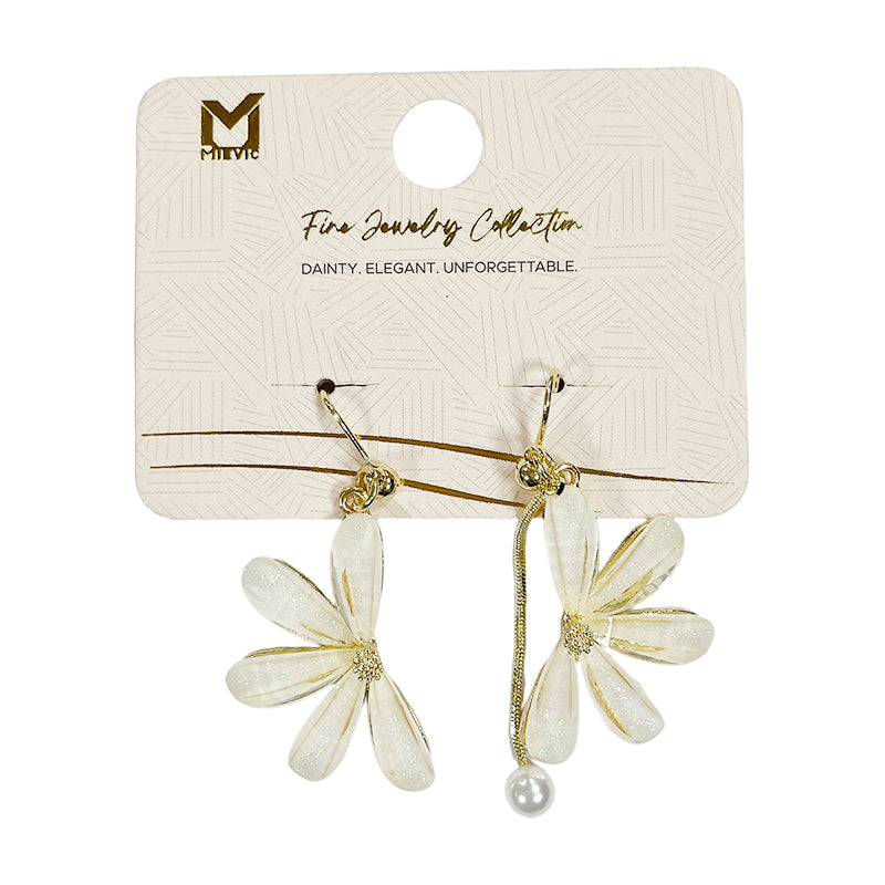 Boucles d’oreilles romantique blanches fleur pendantes - 2 pièces
