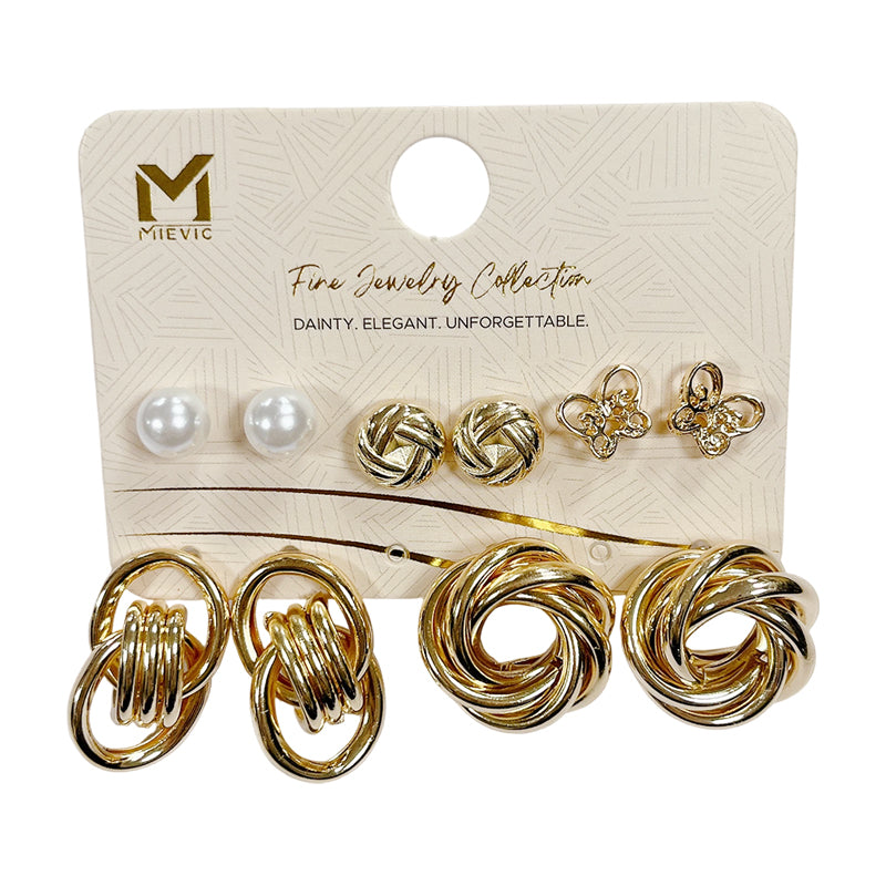 Élégant doré assortis puces and créoles boucle d’oreille set 5 paires