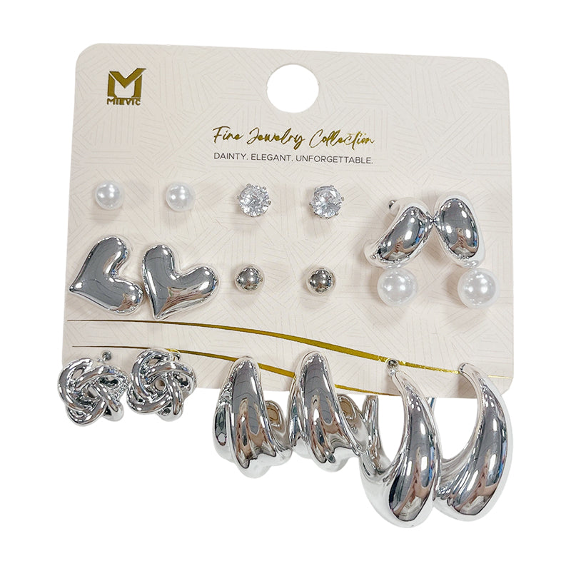 Tendance argenté assortis puces and créoles boucle d’oreille set 9 paires