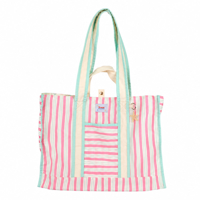 Sac Cabas de Plage - Rayures Roses