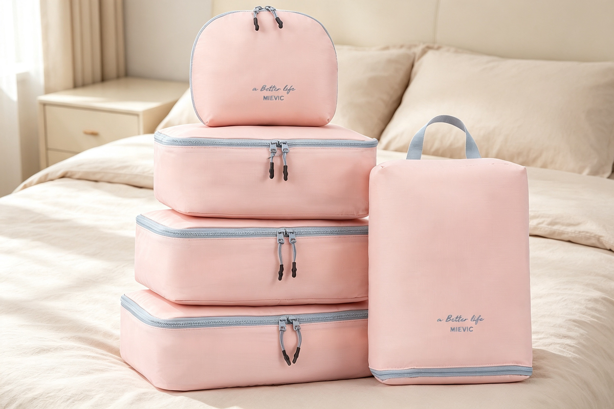 Set 5 Organiseurs de Valise Compression Bleu & Nude