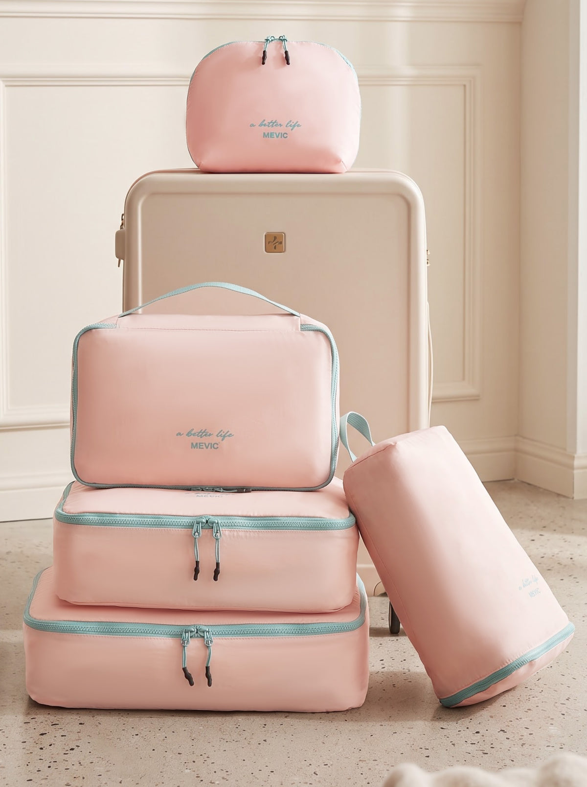 Set 5 Organiseurs de Valise Compression Bleu & Nude