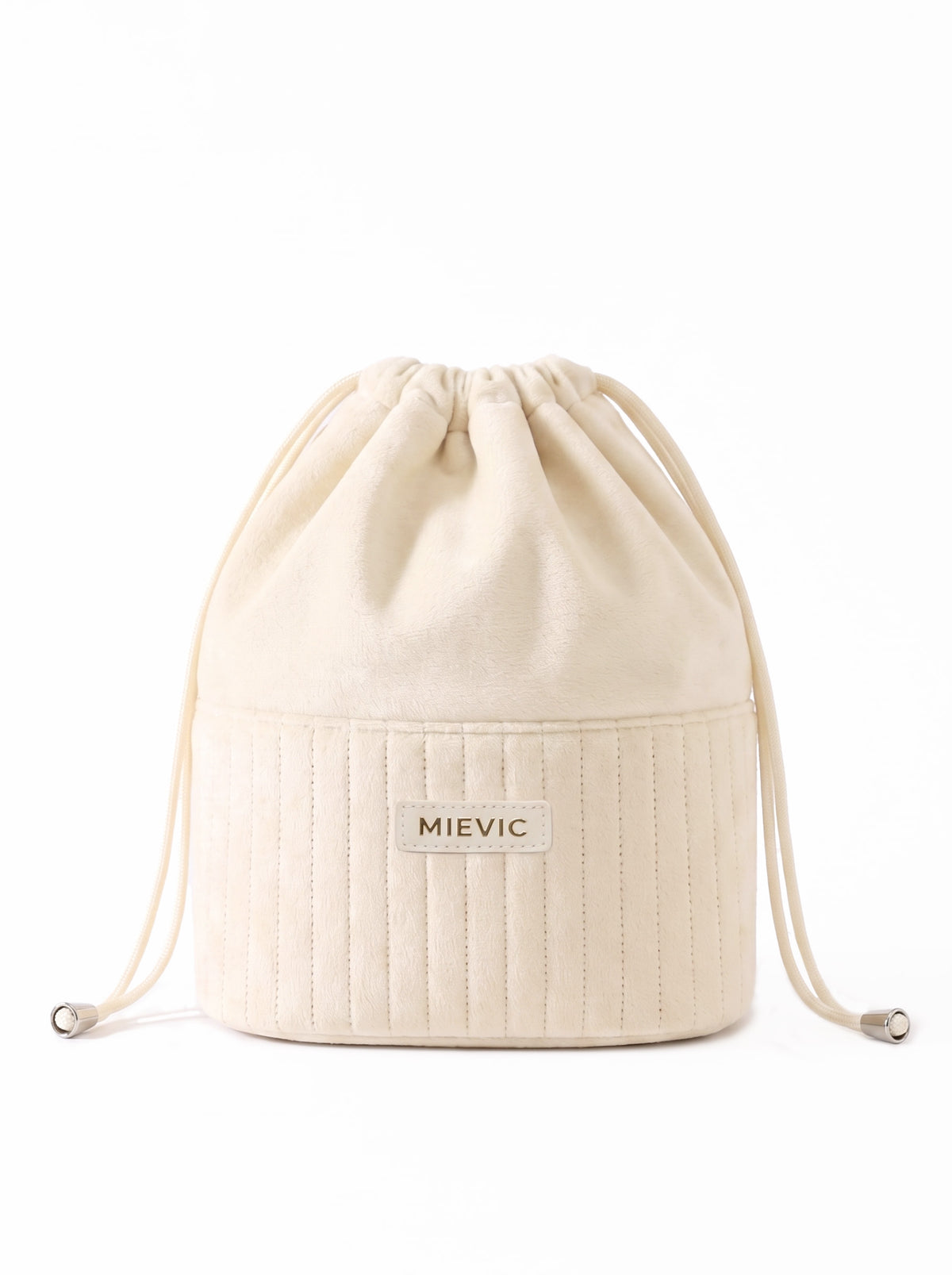 Cream Ribbed Drawstring Velvet Cosmetic Pouch RH2504w SUM26