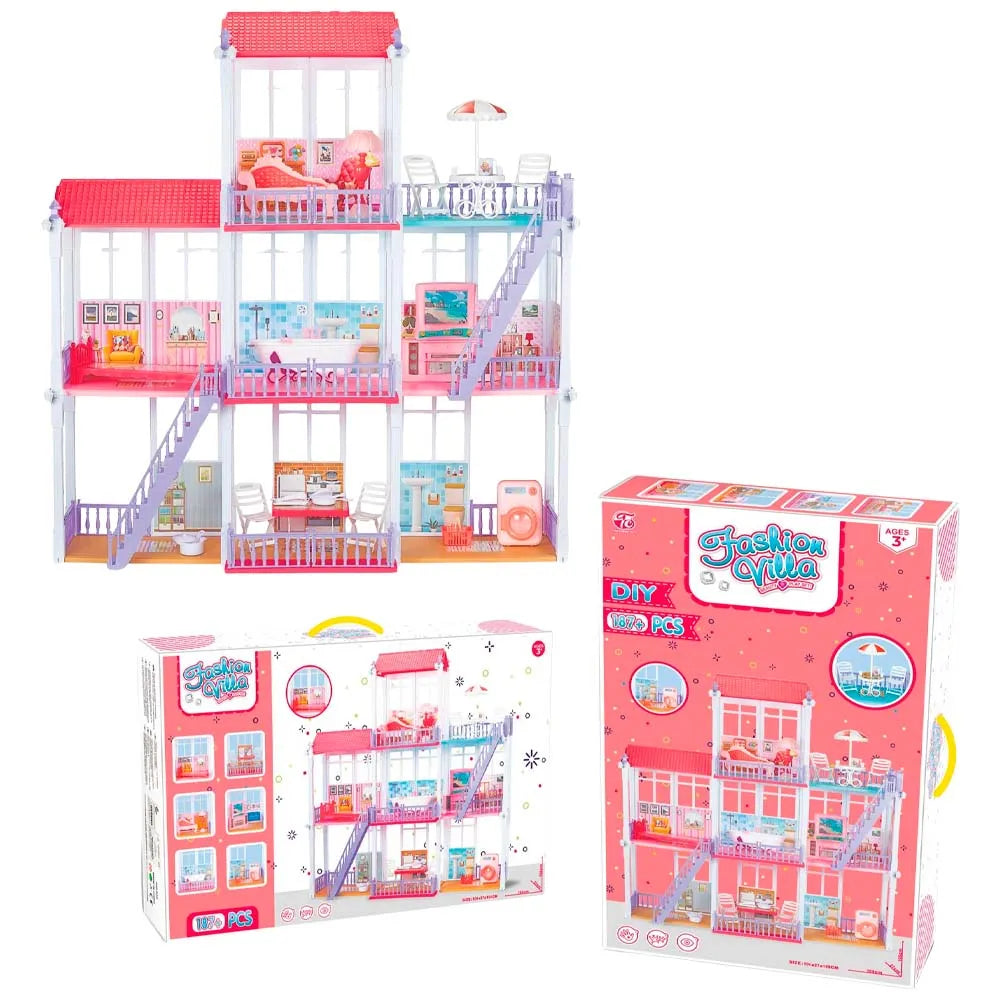 Villa à Assembler en Plastique avec Poupée Barbie 11 Pouces et Éclairage LED