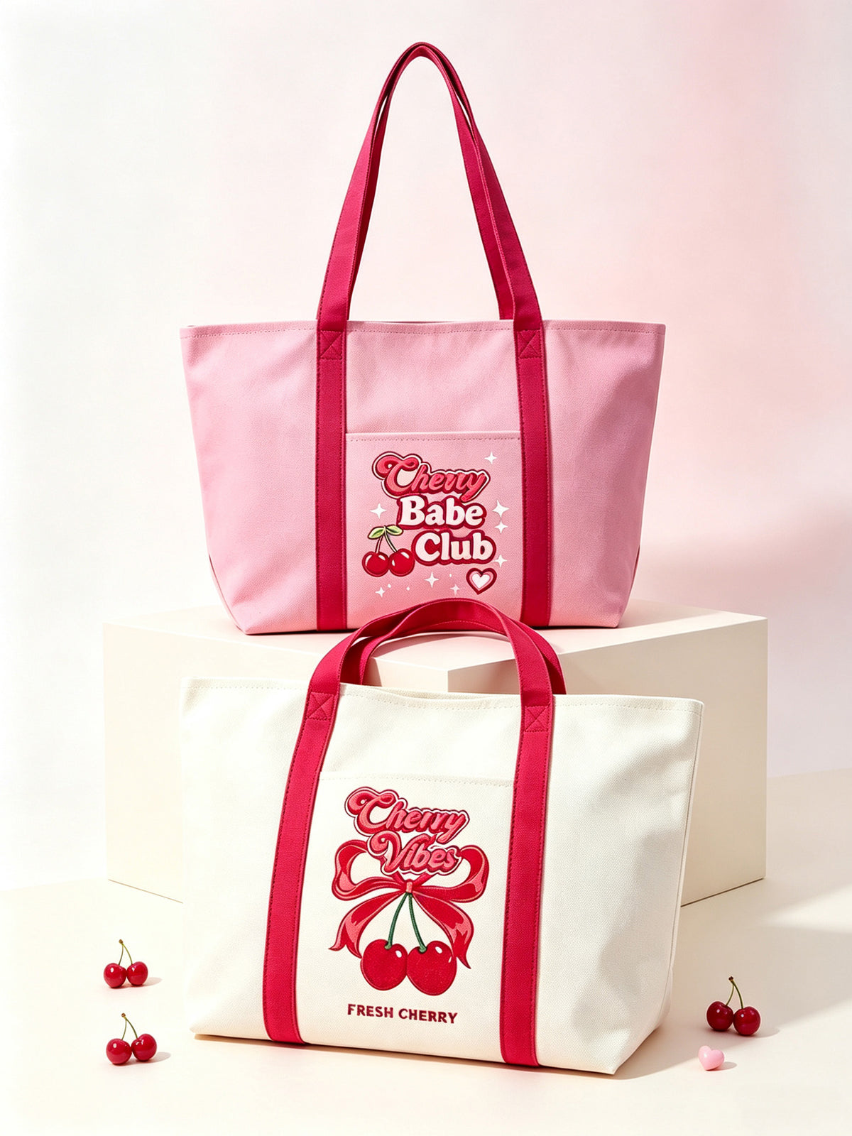 Cherry Love Bow Canvas Tote Bag ALI205 SUM26
