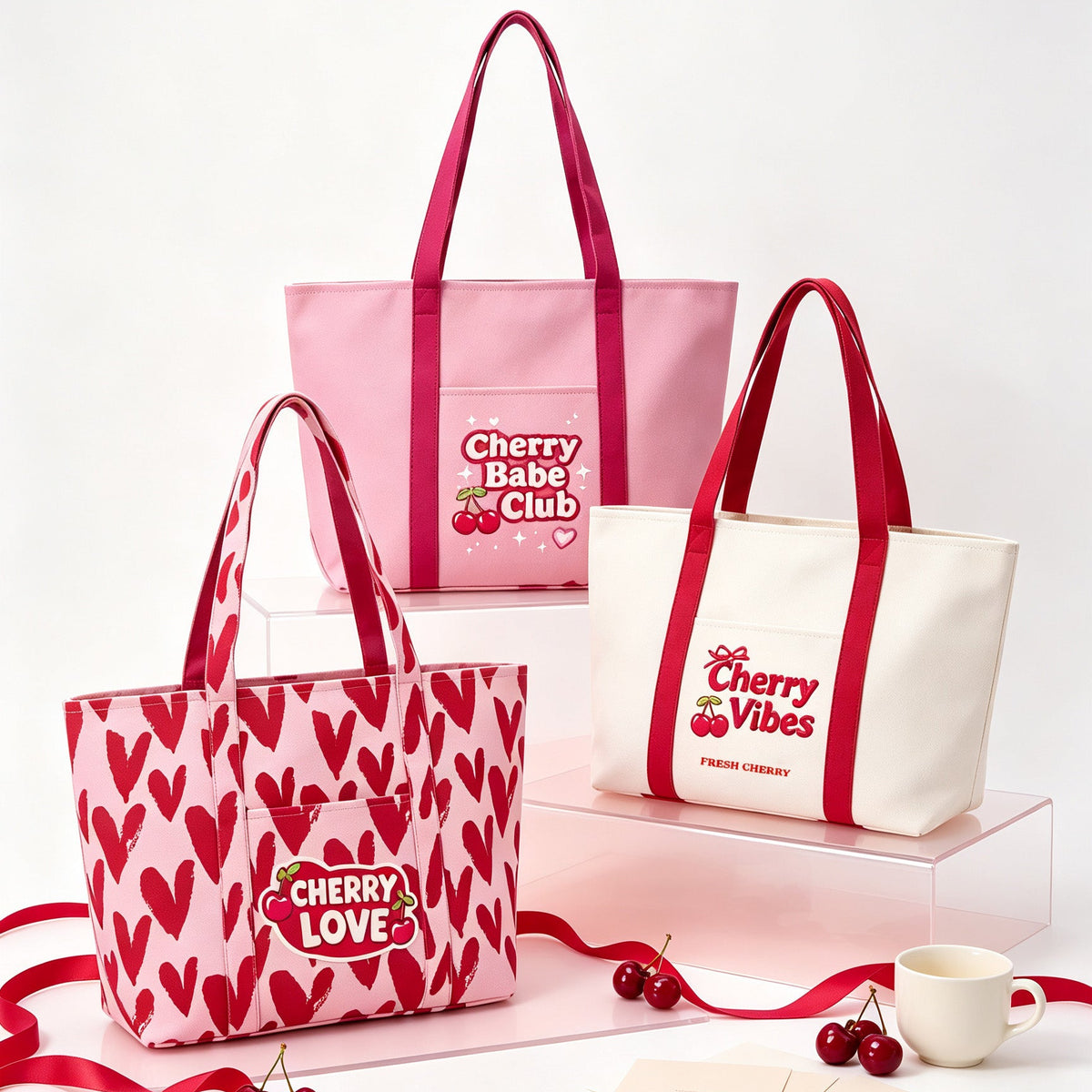 Cherry Babe Club Pink Canvas Tote Bag ALI205 SUM26