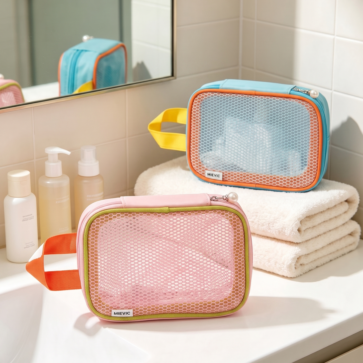 Mini Trousse de Maquillage en Mesh Orange