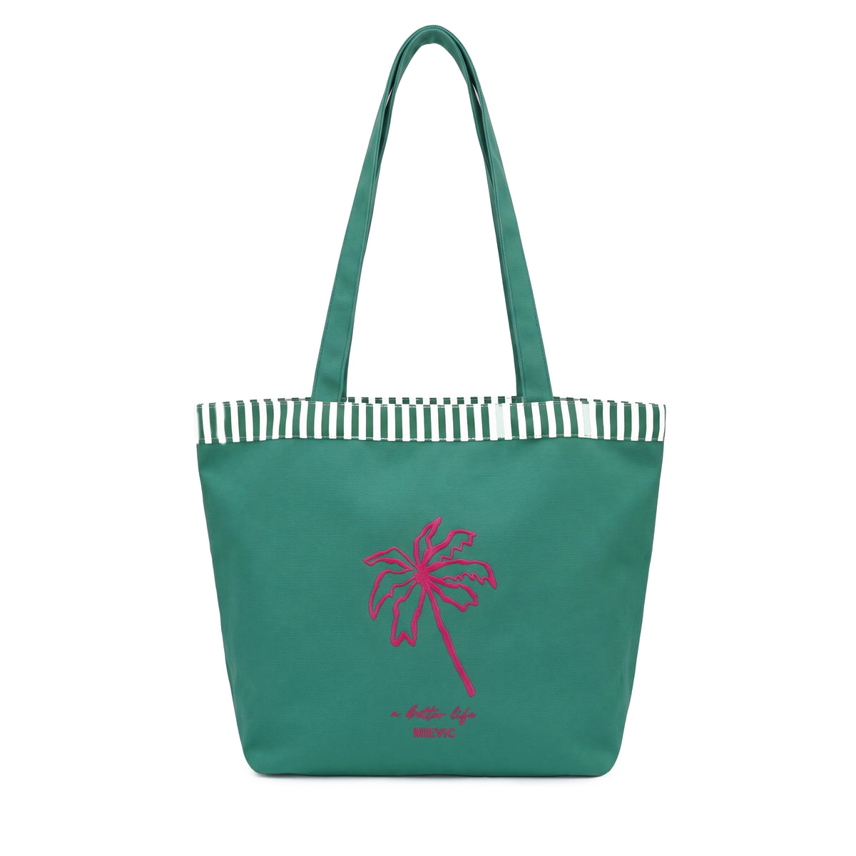 Green Palm Stripe Canvas Tote Bag WM2611 SUM26