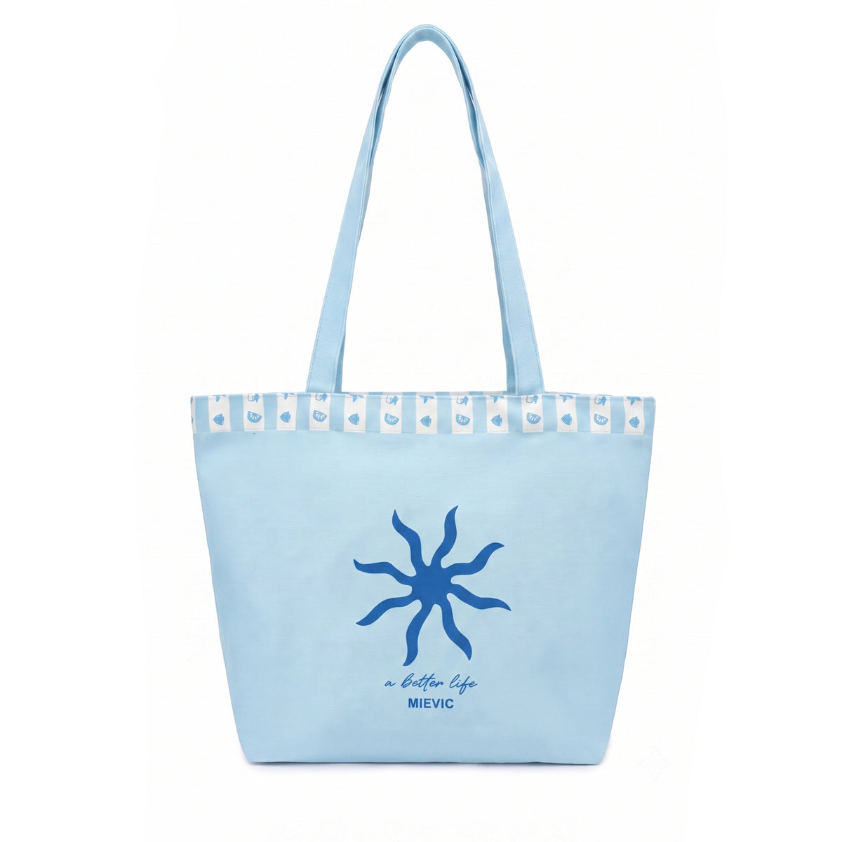 Blue Palm Print Canvas Tote Bag WM2611 SUM26
