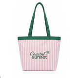 Coastal Sunset Pink Striped Canvas Tote Bag WM2611 SUM26