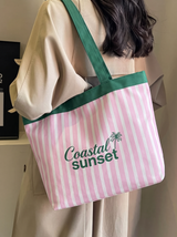 Coastal Sunset Pink Striped Canvas Tote Bag WM2611 SUM26