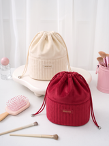 Burgundy Ribbed Drawstring Velvet Cosmetic Pouch RH2504w SUM26