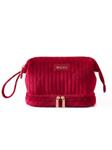 Burgundy Ribbed Double Zipper Velvet Cosmetic Bag RH2505w SUM26