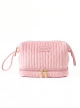 Pink Ribbed Double Zipper  Velvet Cosmetic Bag RH2505w SUM26