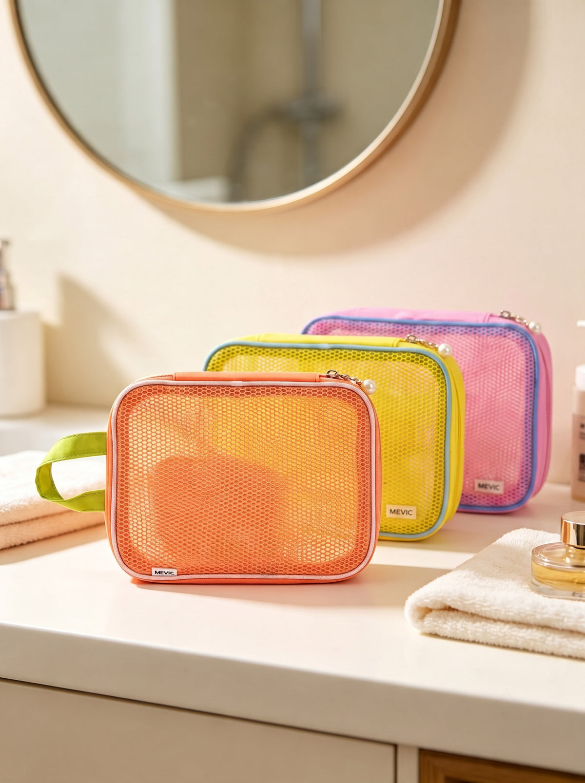 Grande Trousse de Maquillage en Mesh - Orange