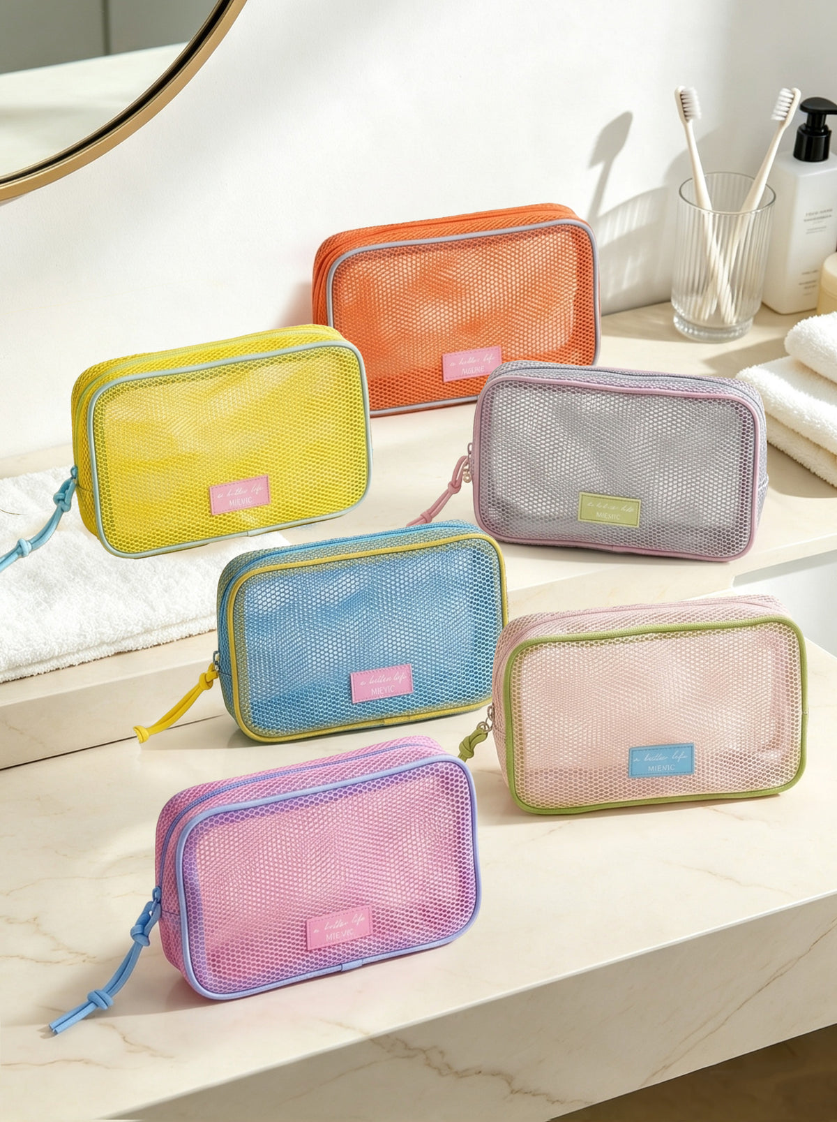 Pink Mesh Double Zipper Cosmetic Bag WM2612 SUM26