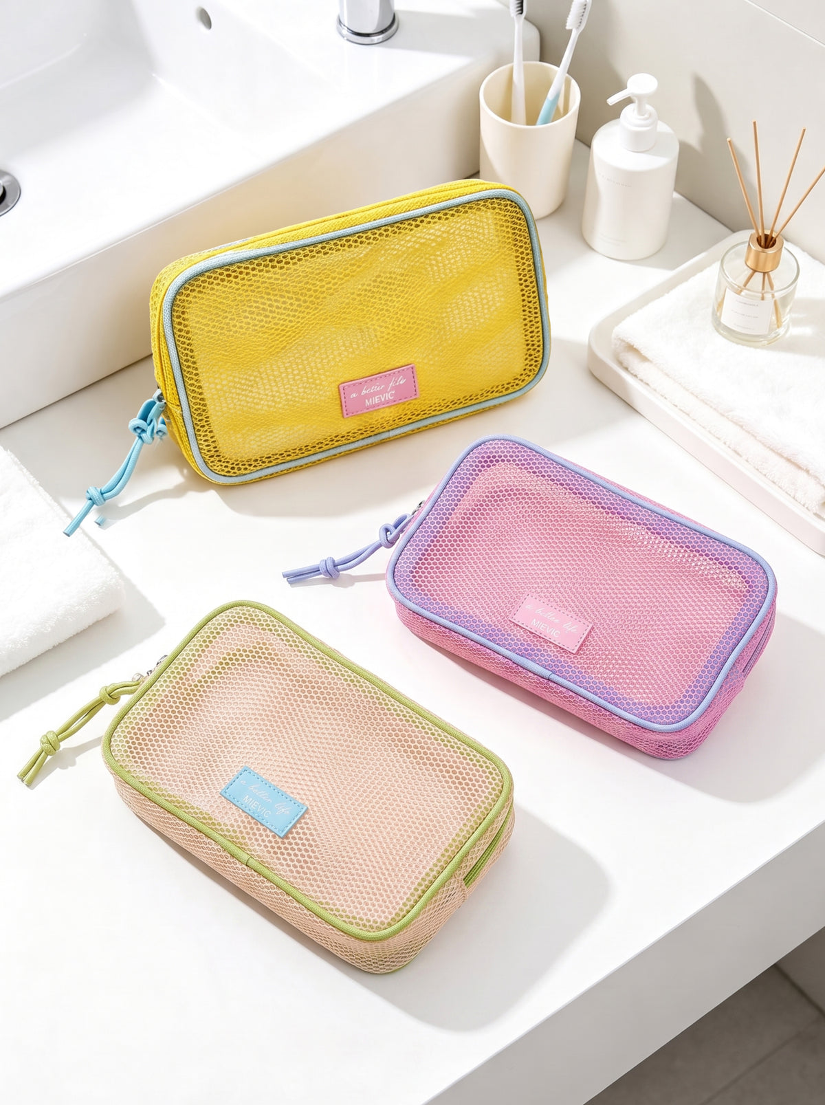 Yellow Mesh Double Zipper Cosmetic Bag WM2612 SUM26