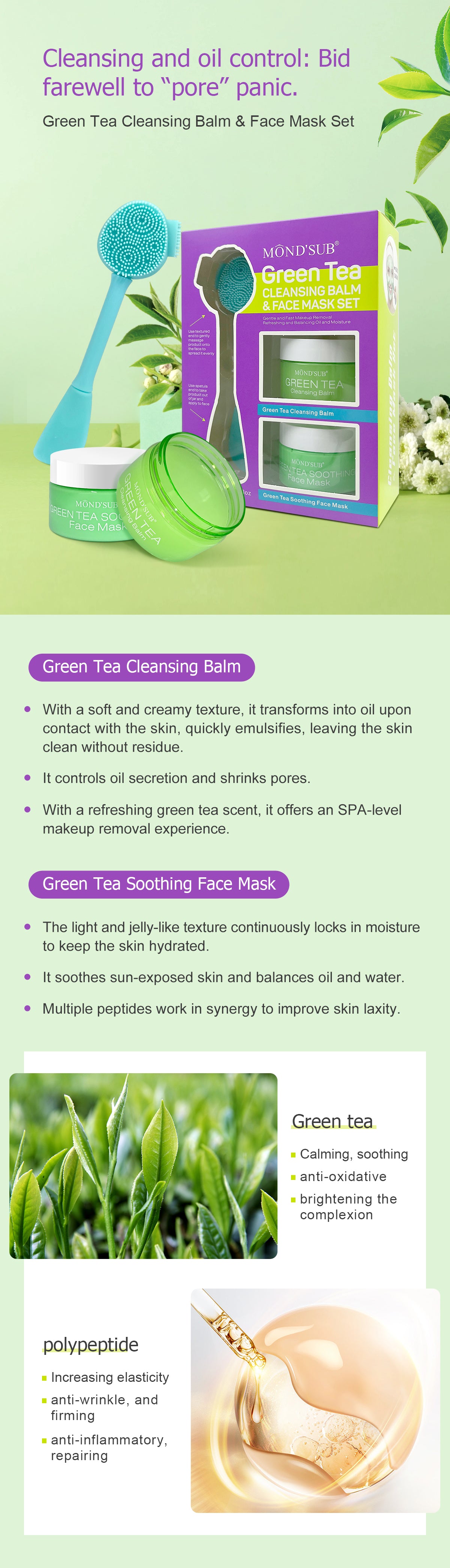 MOND'SUB Vert Tea Cleaning Balm Face Masque Set