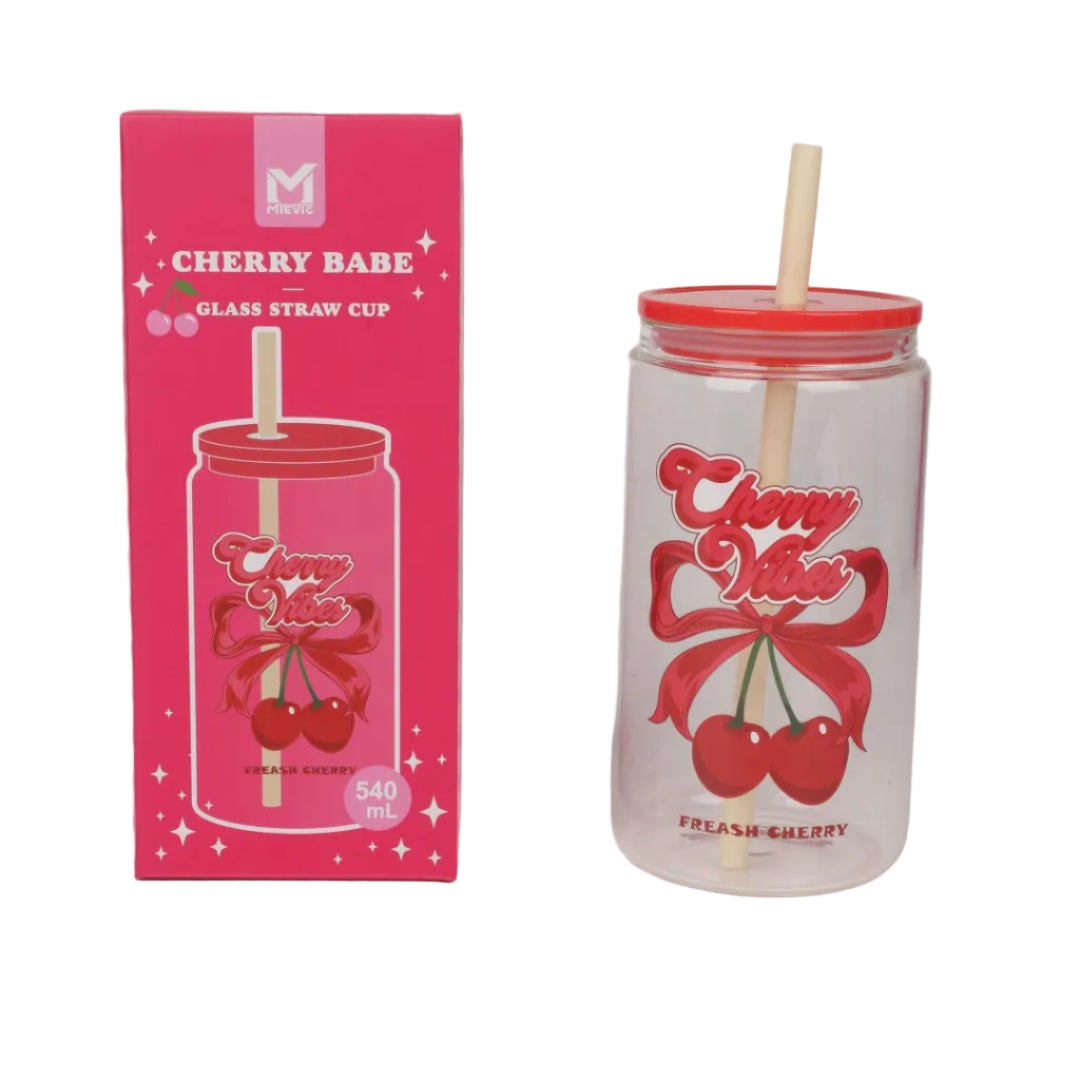 Tasse en Verre Motif Cerise - Rose
