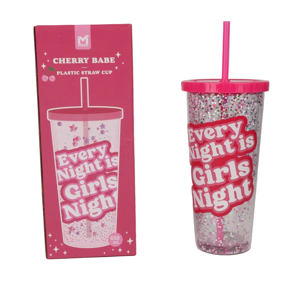 Gobelet Paille Plastique 650mL Cherry Babe