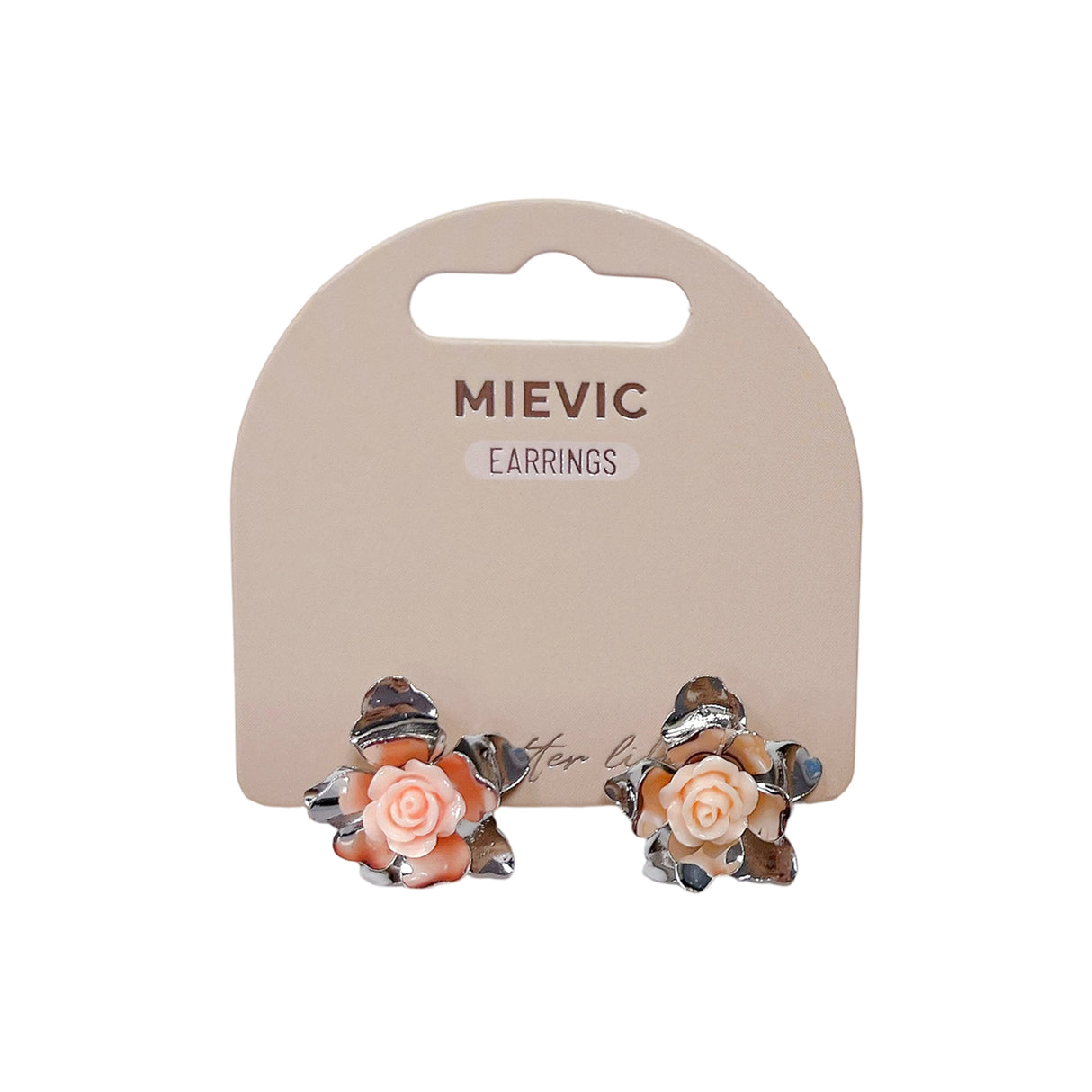 Boucles d'Oreilles Floral Rose Puces - Argenté