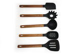 Set de 5 ustensiles de cuisine en silicone avec manche en bois d’acacia
