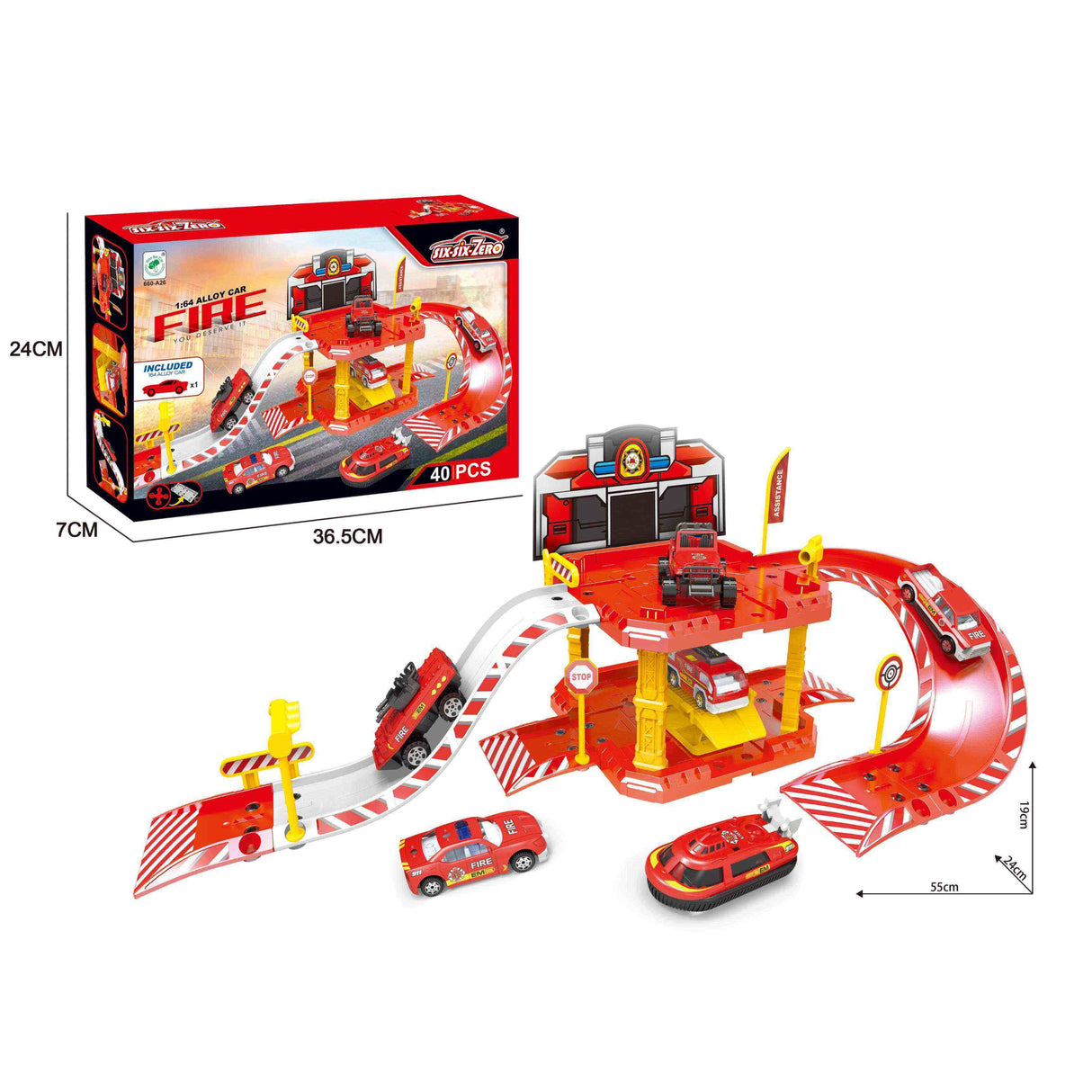 Ensemble Parking Pompiers en Alliage avec 1 Véhicule