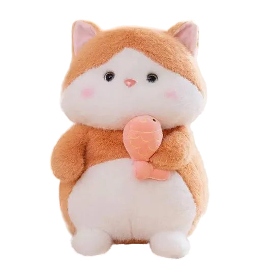 Peluche Chat Cartoon Transformable en Poupée Tissu Orange/Rouge