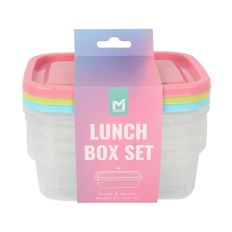 Set de 4 boîtes à déjeuner carrées en plastique