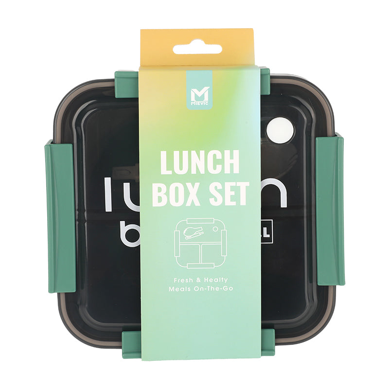 Boîte à déjeuner carrée en plastique avec couvercle transparent - vert