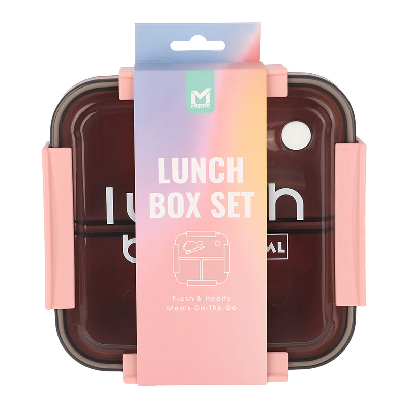 Boîte à déjeuner carrée en plastique avec couvercle transparent - rose