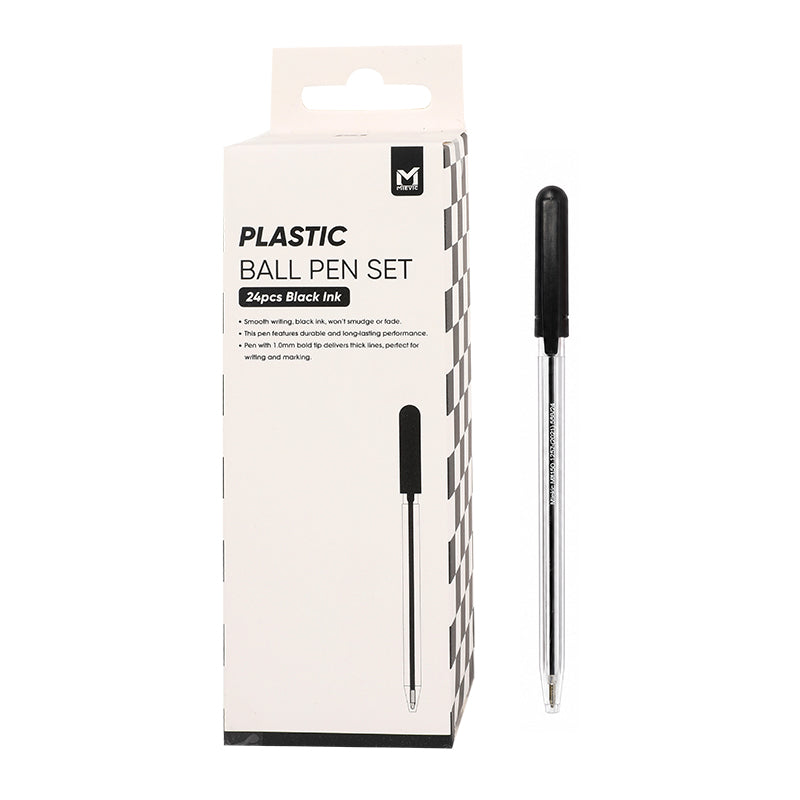 Set de stylos à bille en plastique 24 pièces - noir