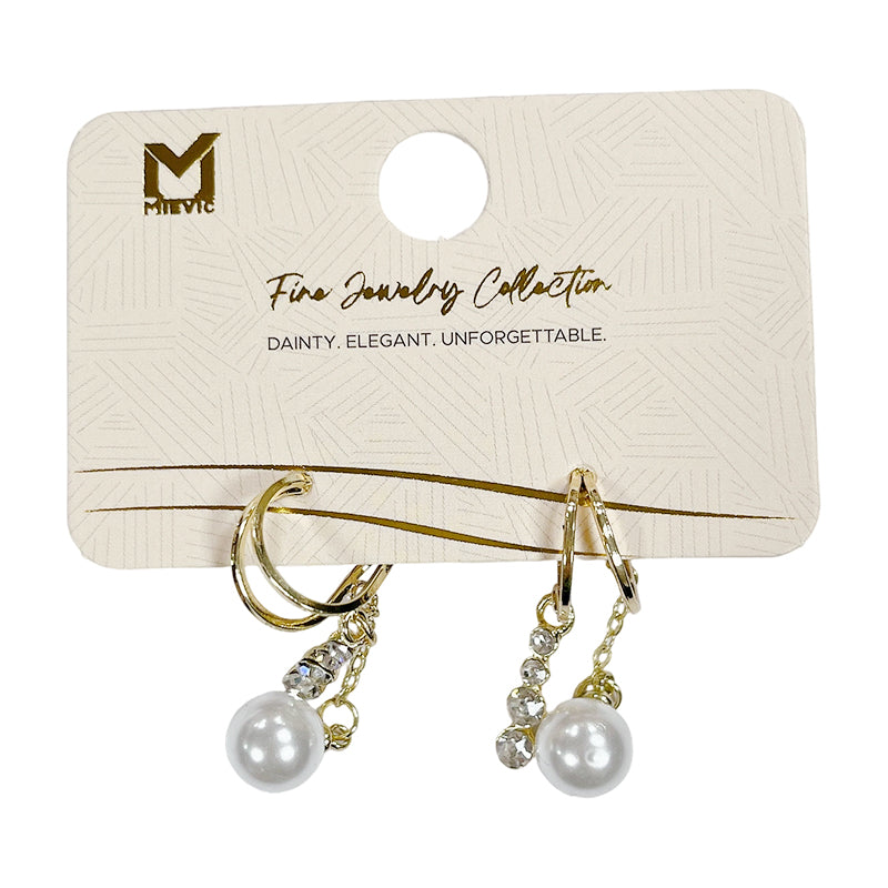 Boucles d’oreilles luxe dorées perle chaîne pendantes - 2 pièces