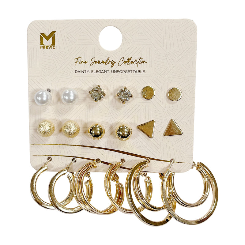 Luxe doré assortis puces and créoles boucle d’oreille set 9 paires