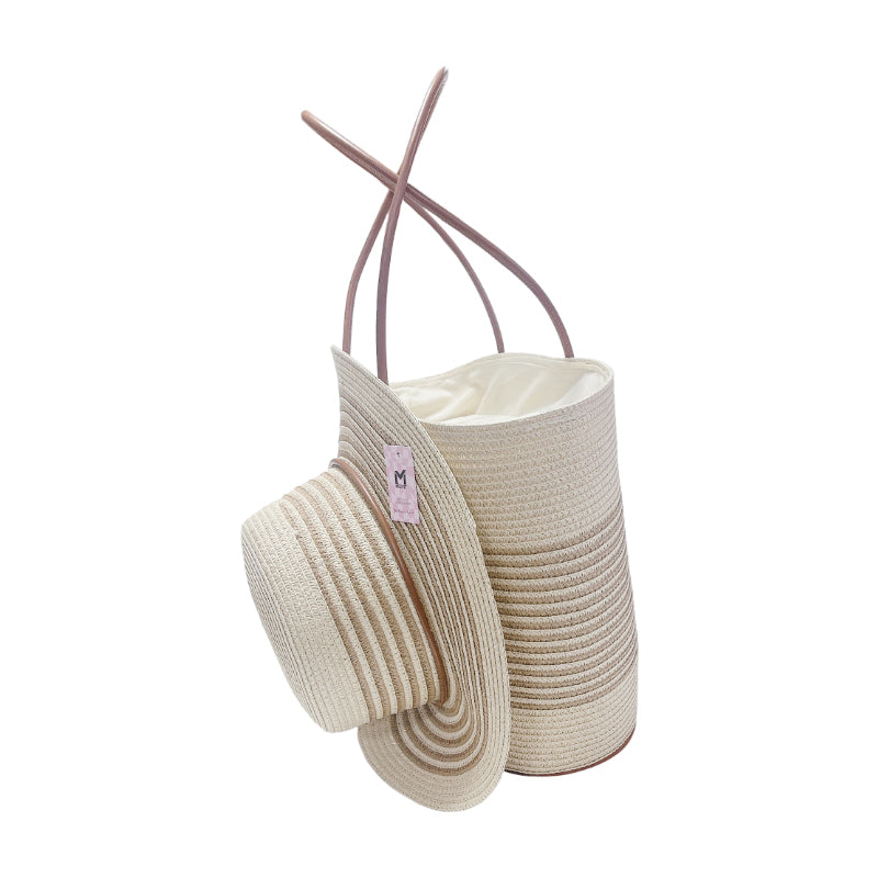 Ensemble Chapeau et Sac de Plage en Paille Marron Clair