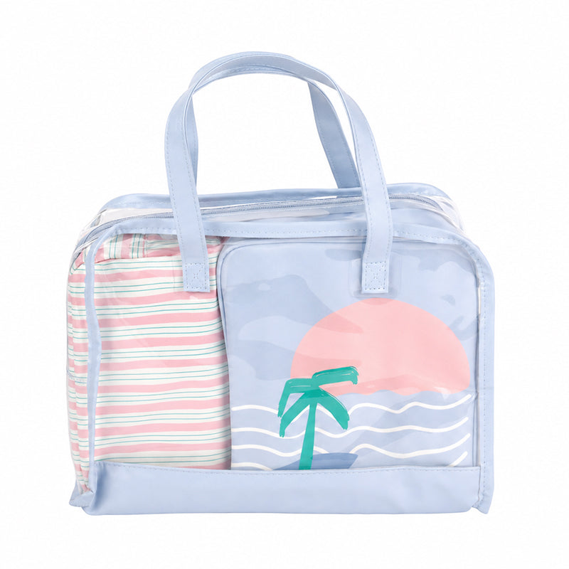 Set de Sac Cabas de Plage 3 Pièces - Palmier Bleu