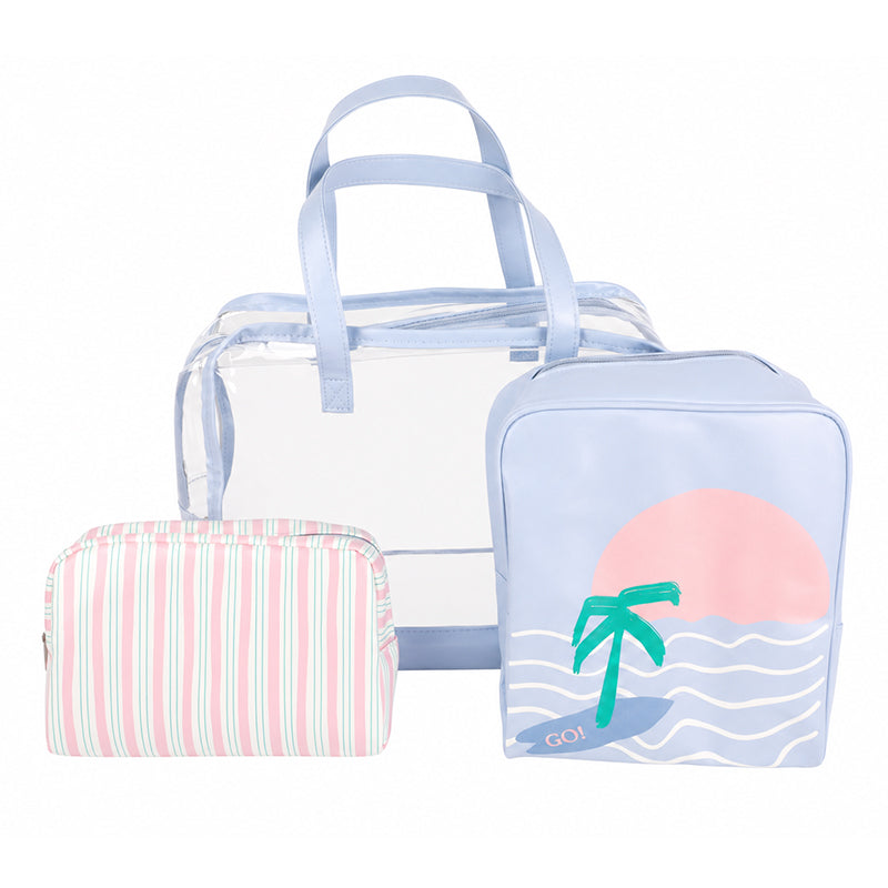 Set de Sac Cabas de Plage 3 Pièces - Palmier Bleu