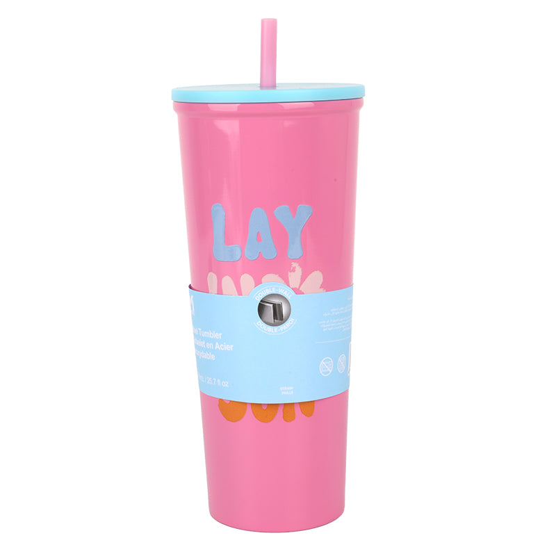 Bouteille Isotherme Inox avec Paille - Rose Été