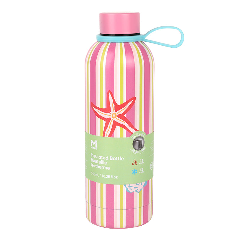 Bouteille Inox Motif Étoiles Rayées - Rose