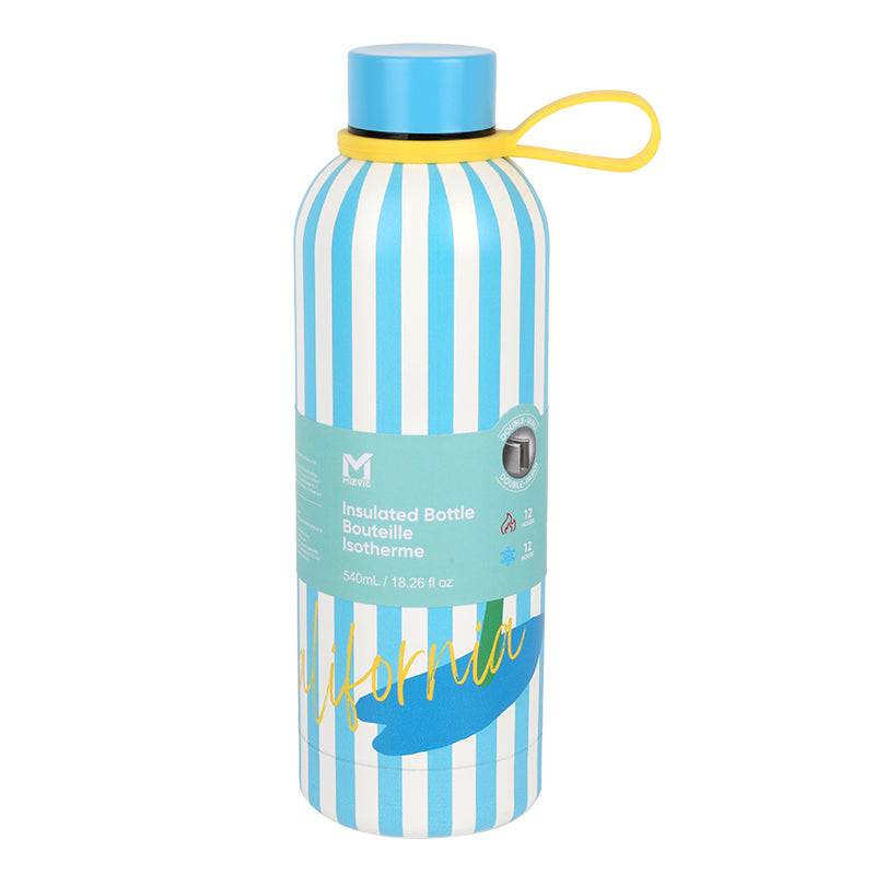 Bouteille Inox Motif Palmier Rayé - Bleu
